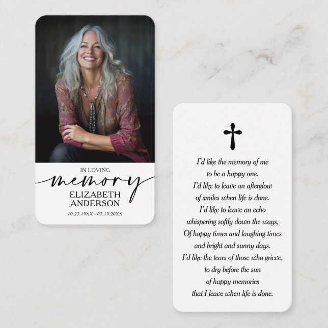 Carte De Visite Modern Funeral Memorial Prayer Photo Card (Devant / Derrière)