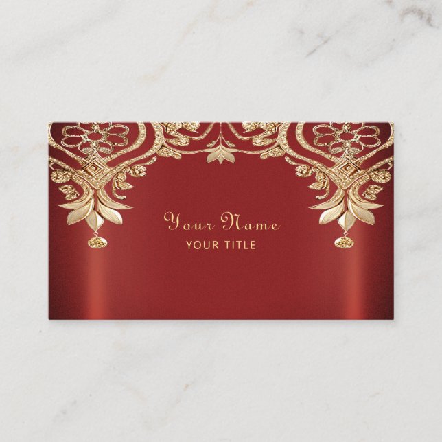 Carte De Visite Modern Gold Red Floral Business Card (Devant)