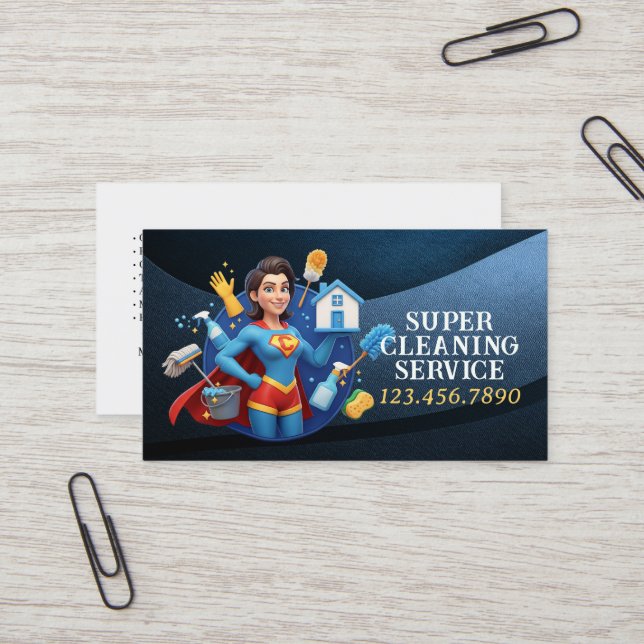 Carte De Visite Modern House Cleaning Maid Service Housekeeping (Devant/Arrière en situation)