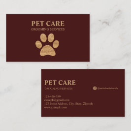Carte De Visite Modern Luxury Golden Paw Pet Grooming Service Red