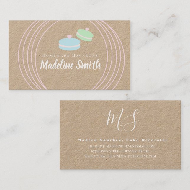Carte De Visite Modern Macaron Logo Homemade Bakery Branding Kraft (Devant / Derrière)