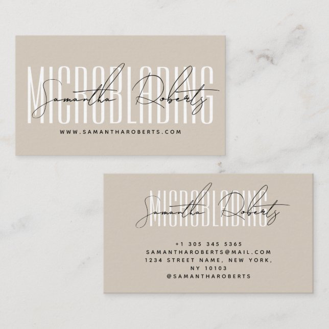 Carte De Visite Modern microblading typography script beige (Devant / Derrière)