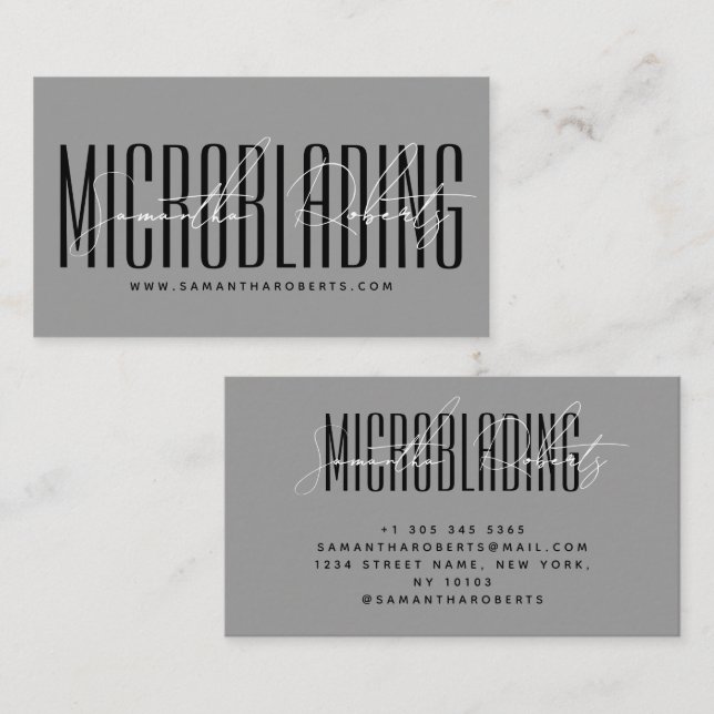 Carte De Visite Modern microblading typography script gray (Devant / Derrière)