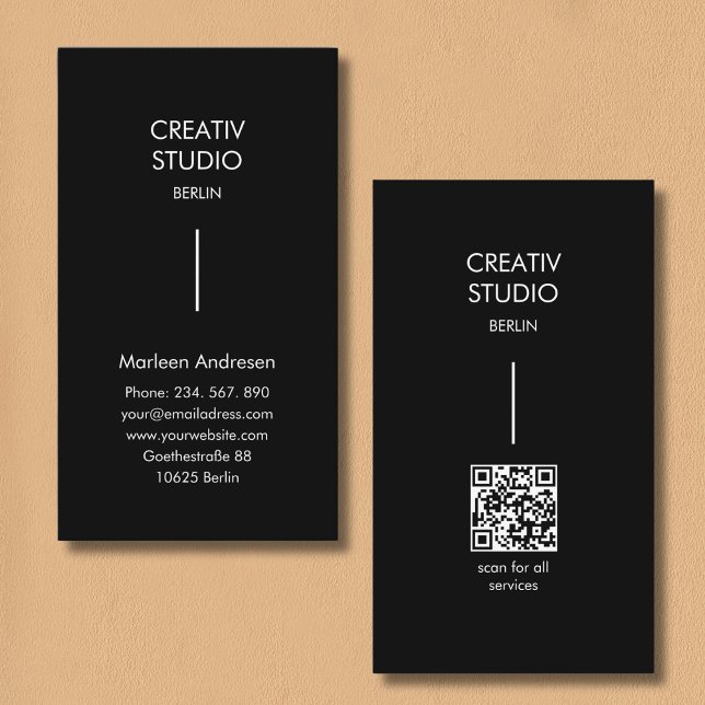 Carte De Visite Modern Minimalist Black White QR Code (Modern Minimalist Black White QR Code Business Card)