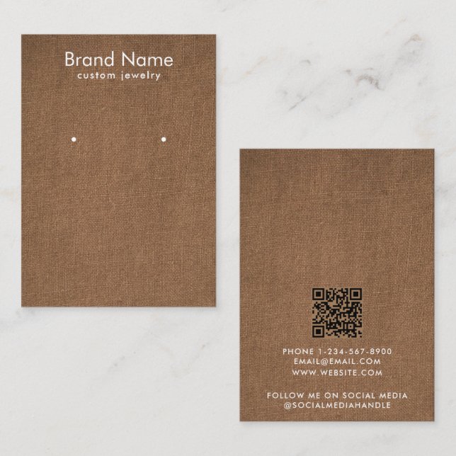 Carte De Visite Modern Minimalist Brown Linen Jewelry Display Card (Devant / Derrière)