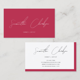 Carte De Visite Modern Minimalist Hot Pink Handwritten Script