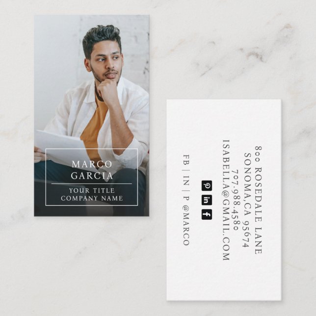 Carte De Visite Modern Minimalist Professional Business Photo (Devant / Derrière)
