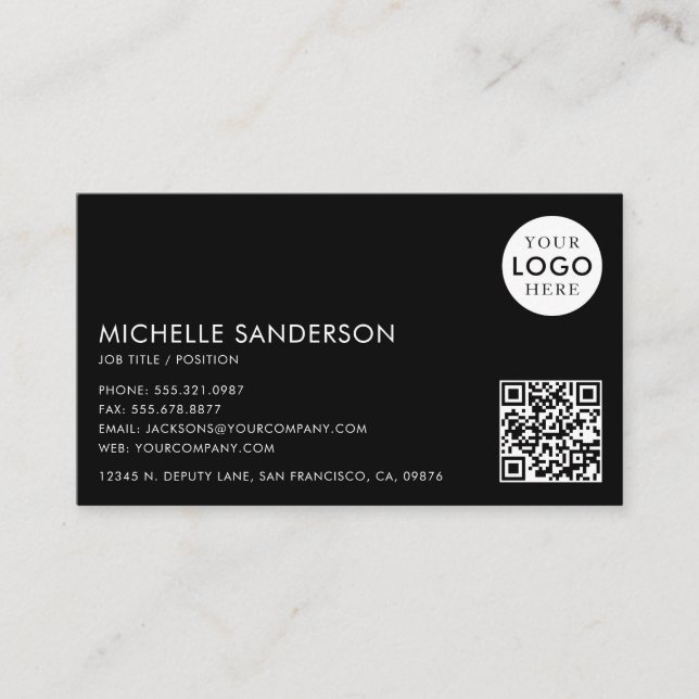 Carte De Visite Modern Minimalist Simple Professional QR Code Logo (Devant)