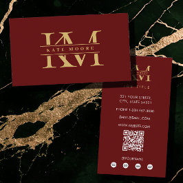 Carte De Visite Modern Monogram Initials Professional Red Gold