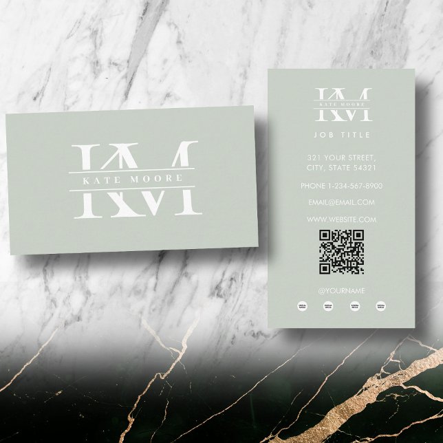 Carte De Visite Modern Monogram Initials Professional Sage Green (Modern Monogram Initials Professional Sage Green Business Card)