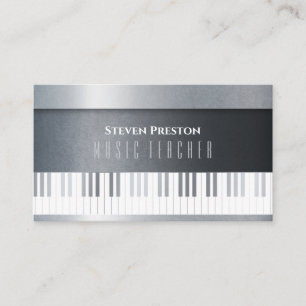 Carte De Visite Modern Music Teacher   Silver Piano