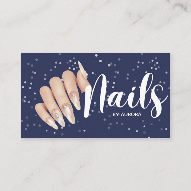 Carte De Visite Modern Navy Blue Nail Technician Business Card (Devant)