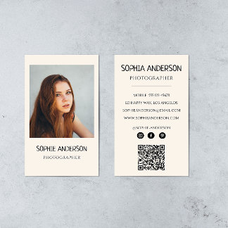 Carte De Visite Modern Photographer Minimalist Photo with QR Code
