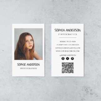 Carte De Visite Modern Photographer Minimalist Photo with QR Code