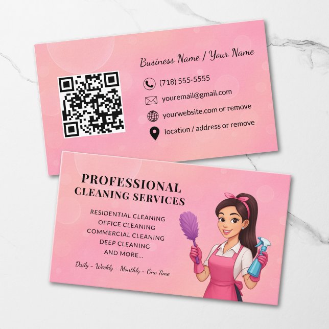 Carte De Visite Modern Pink Cleaning Service Business Card (Créateur téléchargé)
