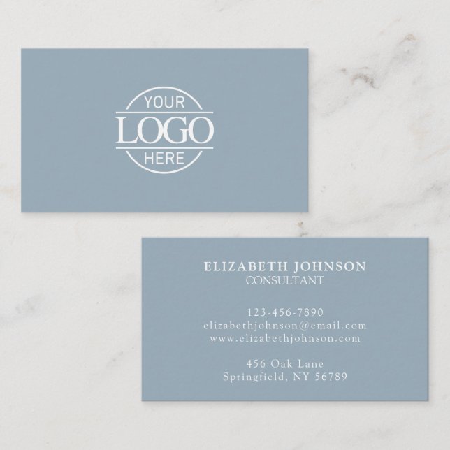 Carte De Visite Modern Professional Dusty Blue Company Logo (Devant / Derrière)