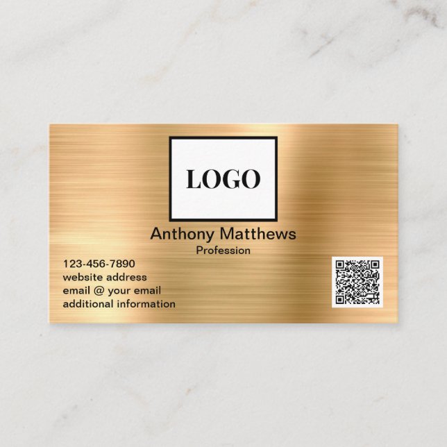 Carte De Visite Modern Professional Gold Ajouter logo et code QR (Devant)
