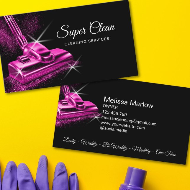 Carte De Visite Modern Professional Pink House Cleaning Service (pink girly cleaning services business card)