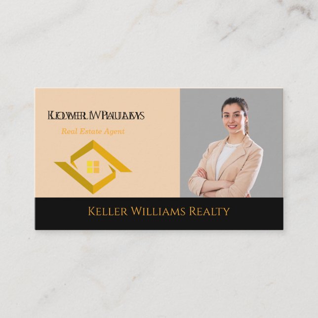 Carte De Visite Modern Real Estate Black and gold custom logo  (Devant)