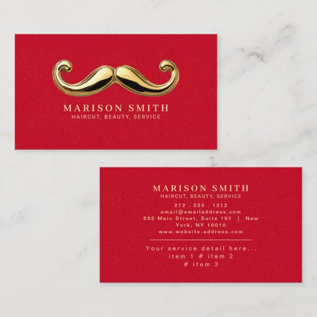 Carte De Visite Modern Red & Gold Hair Stylist (Devant / Derrière)