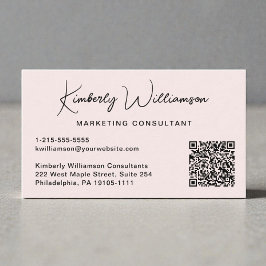 Carte De Visite Modern Script QR Code Professional Pink