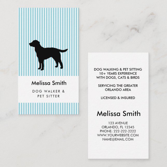 Carte De Visite Modern Silhouette Dog Walking Dog Sitting Business (Devant / Derrière)