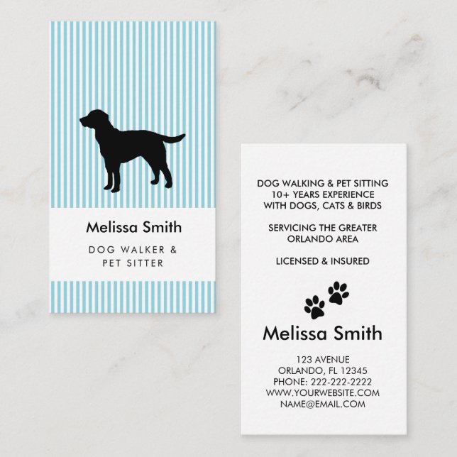 Carte De Visite Modern Silhouette Dog Walking Dog Sitting Business (Devant / Derrière)