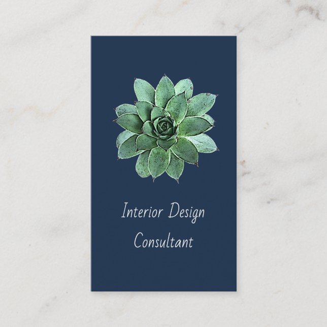 Carte De Visite Modern Succulent Botanical Navy Blue QR code  (Devant)