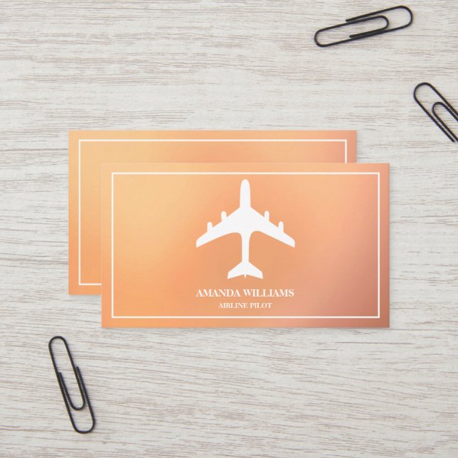 Carte De Visite Modern White Jet Aircraft Airline Airplane Pilot (Devant/Arrière en situation)