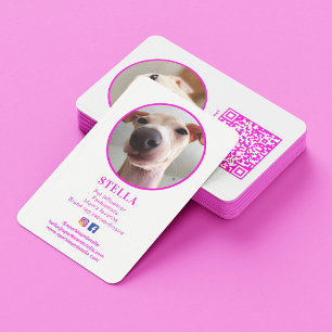 Carte De Visite Moderne 2 Photo Dog Pet Social Media QR Code