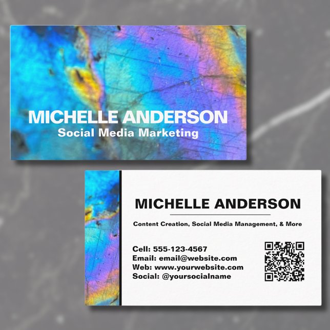 Carte De Visite Moderne Abstrait couleur professionnelle (Social Media Modern Trendy Crystal Colorful Stone Business Card)