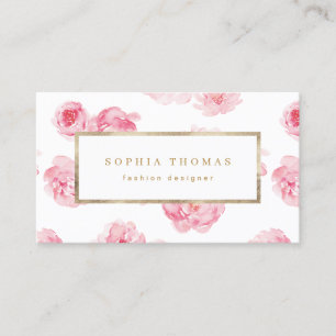 Carte De Visite Moderne aquarelle fleurie rose or professionnel b