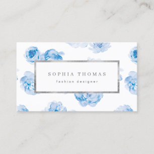 Carte De Visite Moderne aquarelle floral bleu or professionnel
