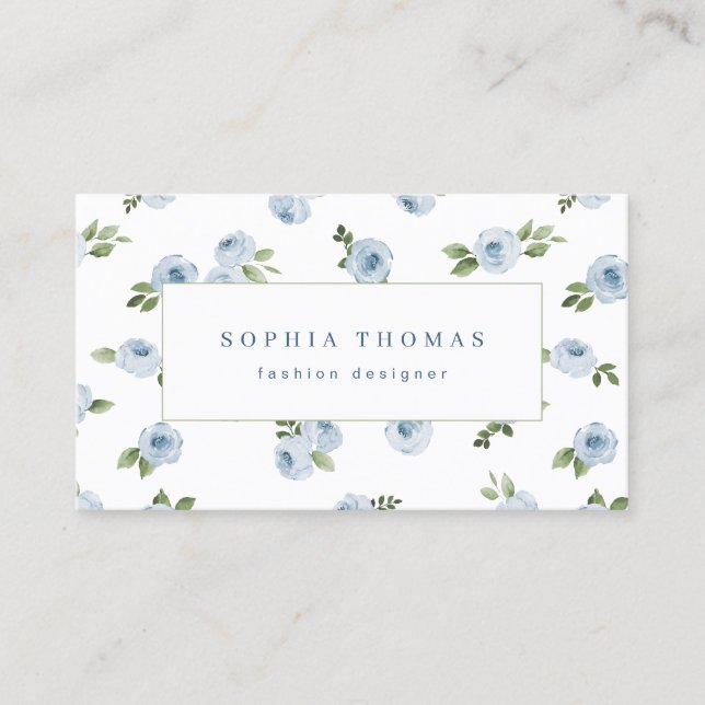 Carte De Visite Moderne aquarelle floral bleu vert professionnel (Devant)