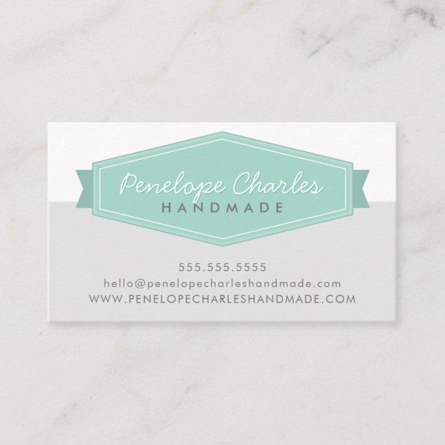Carte De Visite MODERNE BADGE LOGO rétro menthe moyen gris (Devant)