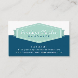 Carte De Visite MODERNE BADGE LOGO rétro pastel menthe bleu foncé