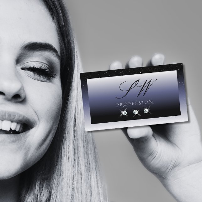 Carte De Visite Moderne Black Blue Gradient Bijoux étincelants Mon (Créateur téléchargé)