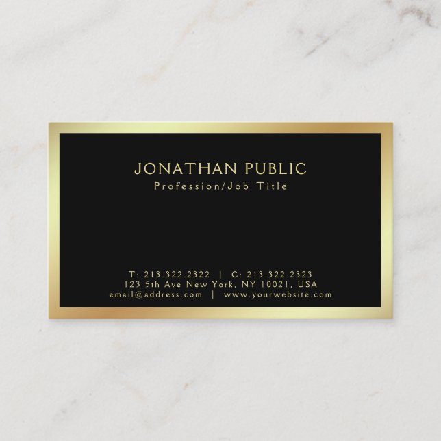 Carte De Visite Moderne Black Gold Professionnel élégant (Devant)