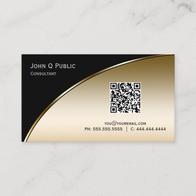 Carte De Visite Moderne Black Light Gold QR Elegant Professionnel (Devant)