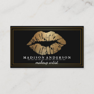 Carte De Visite Moderne Black Salon Gold Lips Maquillage Artis Bus