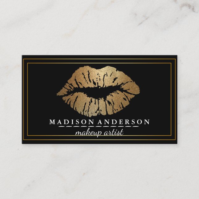 Carte De Visite Moderne Black Salon Gold Lips Maquillage Artis Bus (Devant)