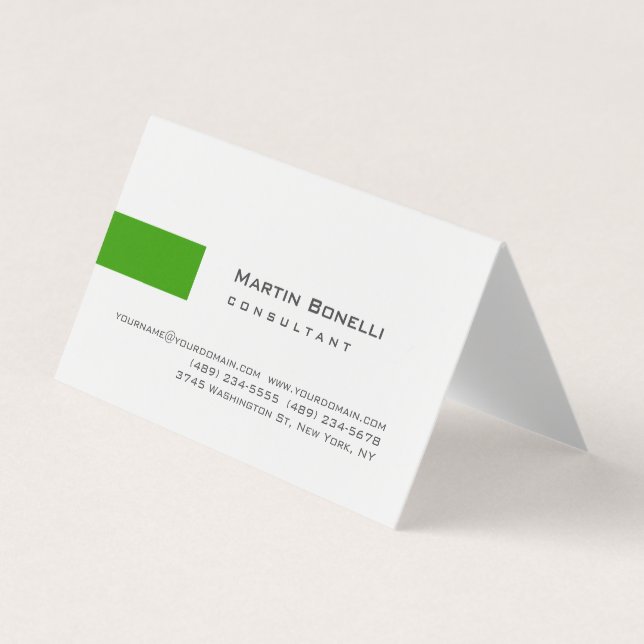 Carte De Visite Moderne Blanc Vert Simple Consultant (Devant)