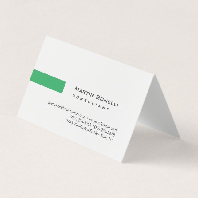 Carte De Visite Moderne Blanc Vert Simple Consultant (Devant)
