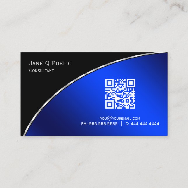 Carte De Visite Moderne Bleu clair QR Élégant professionnel (Devant)