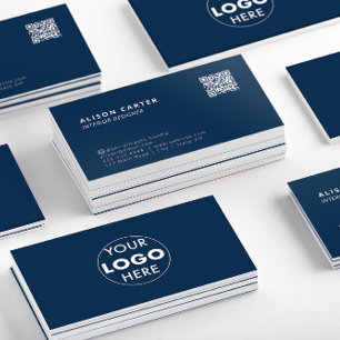 Carte de visite moderne   bleu foncé   Code QR   L