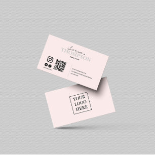 Carte De Visite Moderne Blush Pink Social Media Icon QR code