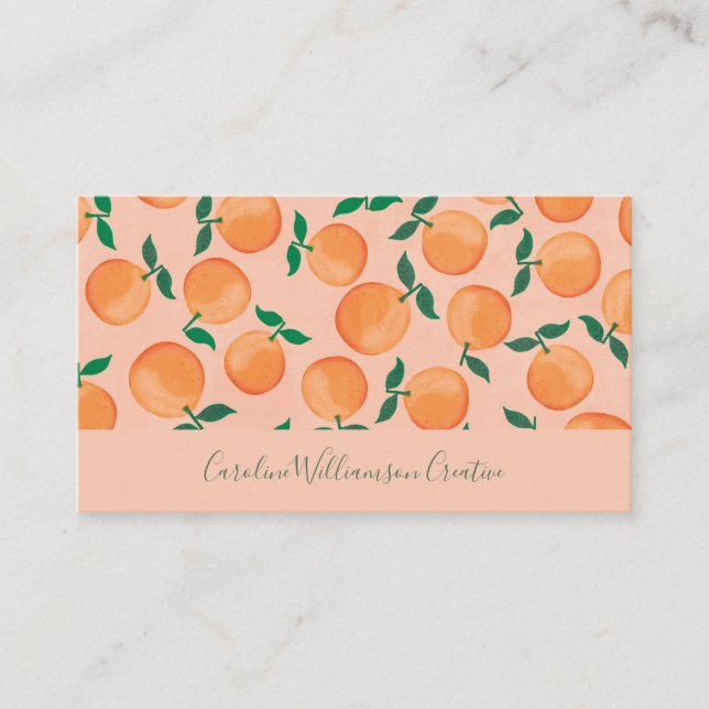 Carte De Visite Moderne Boho Rose Citrus Oranges Fruit Script (Devant)