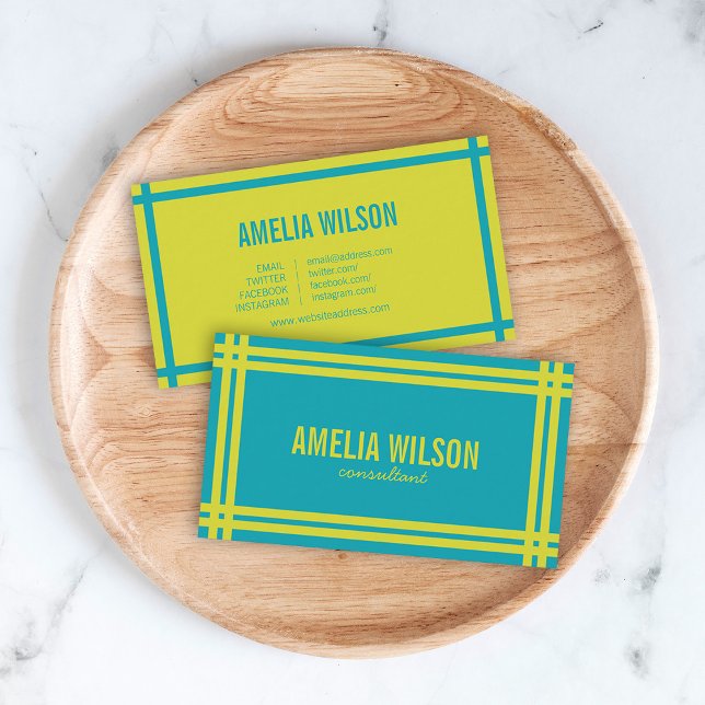 Carte De Visite Moderne Bold Vibrant Bleu et Vert médias sociaux (Créateur téléchargé)