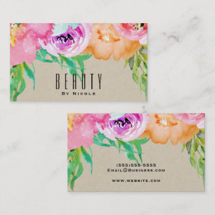 Carte De Visite Moderne brillant Floral Brown Kraft Glam Country C