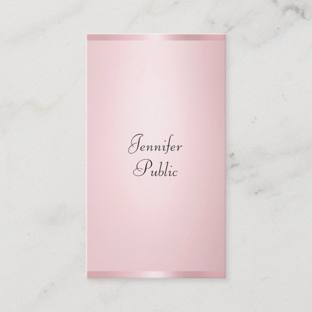 Carte De Visite Moderne Calligraphié Élégant Rose Modèle Or (Devant)